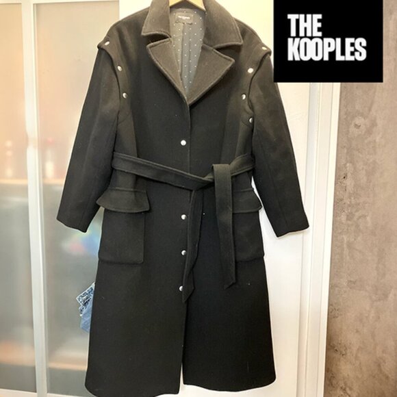 THE KOOPLES BLACK WOOL TRENCH COAT, SNAP-OFF SLEEVES! Size 10/40 - Picture 1 of 11